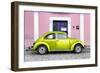 ¡Viva Mexico! Collection - The Lime Green VW Beetle Car with Light Pink Street Wall-Philippe Hugonnard-Framed Photographic Print