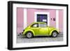 ¡Viva Mexico! Collection - The Lime Green VW Beetle Car with Light Pink Street Wall-Philippe Hugonnard-Framed Photographic Print