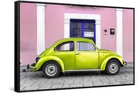 ¡Viva Mexico! Collection - The Lime Green VW Beetle Car with Light Pink Street Wall-Philippe Hugonnard-Framed Stretched Canvas