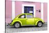 ¡Viva Mexico! Collection - The Lime Green VW Beetle Car with Light Pink Street Wall-Philippe Hugonnard-Stretched Canvas