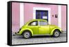 ¡Viva Mexico! Collection - The Lime Green VW Beetle Car with Light Pink Street Wall-Philippe Hugonnard-Framed Stretched Canvas
