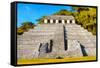 ¡Viva Mexico! Collection - The Mayan Temple of Inscriptions with Fall Colors - Palenque-Philippe Hugonnard-Framed Stretched Canvas