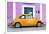¡Viva Mexico! Collection - The Orange VW Beetle Car with Mauve Street Wall-Philippe Hugonnard-Framed Photographic Print