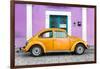 ¡Viva Mexico! Collection - The Orange VW Beetle Car with Mauve Street Wall-Philippe Hugonnard-Framed Photographic Print