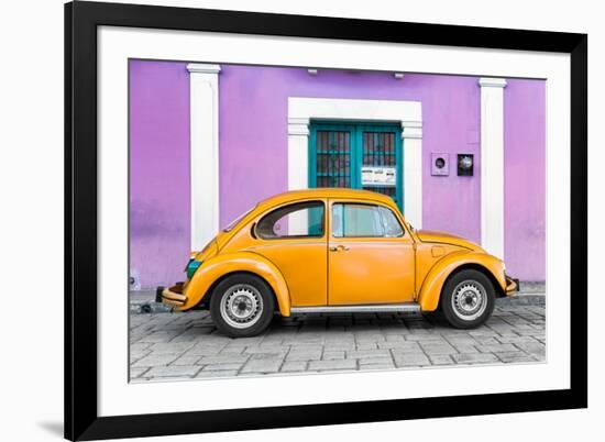 ¡Viva Mexico! Collection - The Orange VW Beetle Car with Mauve Street Wall-Philippe Hugonnard-Framed Photographic Print