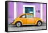 ¡Viva Mexico! Collection - The Orange VW Beetle Car with Mauve Street Wall-Philippe Hugonnard-Framed Stretched Canvas