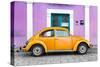 ¡Viva Mexico! Collection - The Orange VW Beetle Car with Mauve Street Wall-Philippe Hugonnard-Stretched Canvas