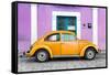 ¡Viva Mexico! Collection - The Orange VW Beetle Car with Mauve Street Wall-Philippe Hugonnard-Framed Stretched Canvas