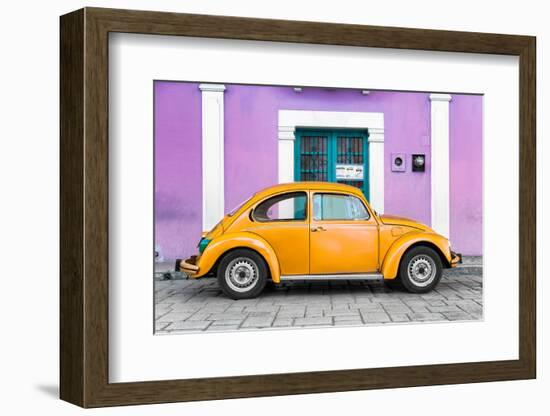 ¡Viva Mexico! Collection - The Orange VW Beetle Car with Mauve Street Wall-Philippe Hugonnard-Framed Photographic Print