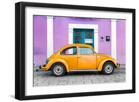 ¡Viva Mexico! Collection - The Orange VW Beetle Car with Mauve Street Wall-Philippe Hugonnard-Framed Photographic Print