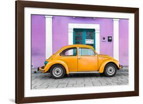 ¡Viva Mexico! Collection - The Orange VW Beetle Car with Mauve Street Wall-Philippe Hugonnard-Framed Photographic Print