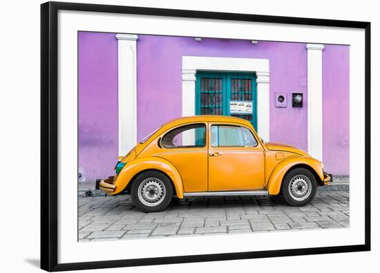 ¡Viva Mexico! Collection - The Orange VW Beetle Car with Mauve Street Wall-Philippe Hugonnard-Framed Photographic Print