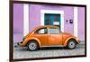 ¡Viva Mexico! Collection - The Orange VW Beetle Car with Thistle Street Wall-Philippe Hugonnard-Framed Photographic Print