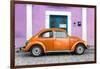 ¡Viva Mexico! Collection - The Orange VW Beetle Car with Thistle Street Wall-Philippe Hugonnard-Framed Photographic Print