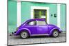 ¡Viva Mexico! Collection - The Purple VW Beetle Car with Coral Green Street Wall-Philippe Hugonnard-Mounted Photographic Print