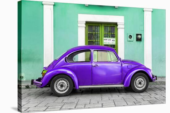 ¡Viva Mexico! Collection - The Purple VW Beetle Car with Coral Green Street Wall-Philippe Hugonnard-Stretched Canvas