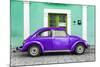 ¡Viva Mexico! Collection - The Purple VW Beetle Car with Coral Green Street Wall-Philippe Hugonnard-Mounted Photographic Print