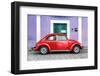 ¡Viva Mexico! Collection - The Red VW Beetle Car with Purple Street Wall-Philippe Hugonnard-Framed Photographic Print