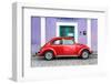 ¡Viva Mexico! Collection - The Red VW Beetle Car with Purple Street Wall-Philippe Hugonnard-Framed Photographic Print