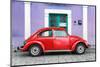 ¡Viva Mexico! Collection - The Red VW Beetle Car with Purple Street Wall-Philippe Hugonnard-Mounted Photographic Print