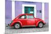 ¡Viva Mexico! Collection - The Red VW Beetle Car with Purple Street Wall-Philippe Hugonnard-Mounted Photographic Print