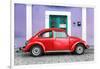 ¡Viva Mexico! Collection - The Red VW Beetle Car with Purple Street Wall-Philippe Hugonnard-Framed Photographic Print