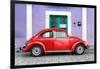 ¡Viva Mexico! Collection - The Red VW Beetle Car with Purple Street Wall-Philippe Hugonnard-Framed Photographic Print