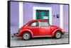 ¡Viva Mexico! Collection - The Red VW Beetle Car with Purple Street Wall-Philippe Hugonnard-Framed Stretched Canvas