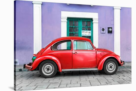 ¡Viva Mexico! Collection - The Red VW Beetle Car with Purple Street Wall-Philippe Hugonnard-Stretched Canvas