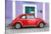 ¡Viva Mexico! Collection - The Red VW Beetle Car with Purple Street Wall-Philippe Hugonnard-Stretched Canvas