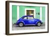 ¡Viva Mexico! Collection - The Royal Blue VW Beetle Car with Green Street Wall-Philippe Hugonnard-Framed Photographic Print