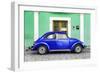 ¡Viva Mexico! Collection - The Royal Blue VW Beetle Car with Green Street Wall-Philippe Hugonnard-Framed Photographic Print