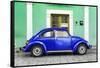 ¡Viva Mexico! Collection - The Royal Blue VW Beetle Car with Green Street Wall-Philippe Hugonnard-Framed Stretched Canvas