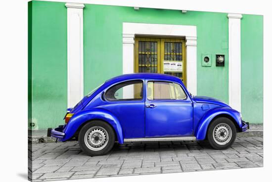 ¡Viva Mexico! Collection - The Royal Blue VW Beetle Car with Green Street Wall-Philippe Hugonnard-Stretched Canvas