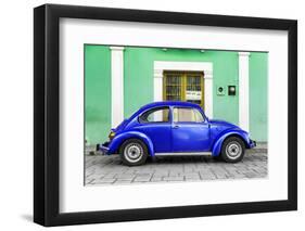 ¡Viva Mexico! Collection - The Royal Blue VW Beetle Car with Green Street Wall-Philippe Hugonnard-Framed Photographic Print