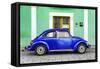 ¡Viva Mexico! Collection - The Royal Blue VW Beetle Car with Green Street Wall-Philippe Hugonnard-Framed Stretched Canvas