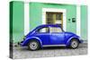 ¡Viva Mexico! Collection - The Royal Blue VW Beetle Car with Green Street Wall-Philippe Hugonnard-Stretched Canvas