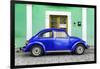 ¡Viva Mexico! Collection - The Royal Blue VW Beetle Car with Green Street Wall-Philippe Hugonnard-Framed Photographic Print