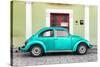 ¡Viva Mexico! Collection - The Teal VW Beetle Car with Lime Green Street Wall-Philippe Hugonnard-Stretched Canvas