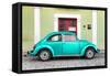 ¡Viva Mexico! Collection - The Teal VW Beetle Car with Lime Green Street Wall-Philippe Hugonnard-Framed Stretched Canvas