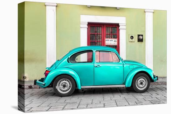 ¡Viva Mexico! Collection - The Teal VW Beetle Car with Lime Green Street Wall-Philippe Hugonnard-Stretched Canvas