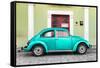 ¡Viva Mexico! Collection - The Teal VW Beetle Car with Lime Green Street Wall-Philippe Hugonnard-Framed Stretched Canvas