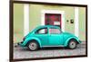 ¡Viva Mexico! Collection - The Teal VW Beetle Car with Lime Green Street Wall-Philippe Hugonnard-Framed Photographic Print