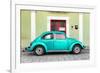 ¡Viva Mexico! Collection - The Teal VW Beetle Car with Lime Green Street Wall-Philippe Hugonnard-Framed Photographic Print