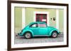 ¡Viva Mexico! Collection - The Teal VW Beetle Car with Lime Green Street Wall-Philippe Hugonnard-Framed Photographic Print