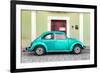 ¡Viva Mexico! Collection - The Teal VW Beetle Car with Lime Green Street Wall-Philippe Hugonnard-Framed Photographic Print