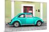 ¡Viva Mexico! Collection - The Teal VW Beetle Car with Lime Green Street Wall-Philippe Hugonnard-Mounted Photographic Print