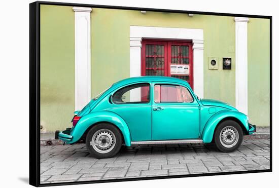 ¡Viva Mexico! Collection - The Teal VW Beetle Car with Lime Green Street Wall-Philippe Hugonnard-Framed Stretched Canvas