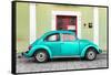 ¡Viva Mexico! Collection - The Teal VW Beetle Car with Lime Green Street Wall-Philippe Hugonnard-Framed Stretched Canvas