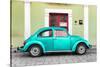 ¡Viva Mexico! Collection - The Teal VW Beetle Car with Lime Green Street Wall-Philippe Hugonnard-Stretched Canvas